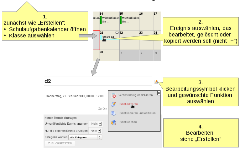 Bearbeiten von Schulaufgabenterminen