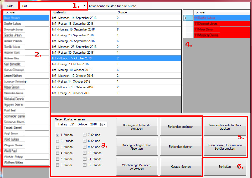Eintragen der Absenzen
