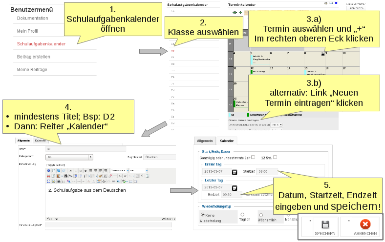 Einstellen von Schulaufgabenterminen